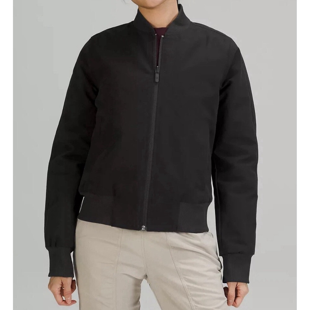 Lululemon‎ Non-Stop Bomber Jacket Womens Size 2 Black Water-Repellent Streetwear